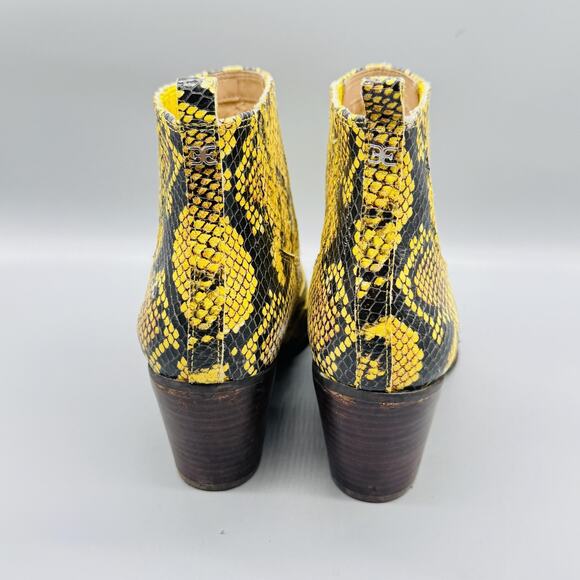 Sam Edelman Boots Womens 8.5 Yellow Leather Snake Print Western Ankle Block Heel - Picture 7 of 12